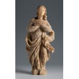 School of Trapani, 17th century."Immaculate Conception".Carved alabaster.Head not original. Presents