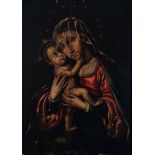 Hispano-Flemish school; 16th century."Virgin and Child.Oil on panel.There is a break in the panel.