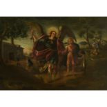 Andalusian School; 18th century."Saint Raphael and Tobias".Oil on canvas.With antique frame.