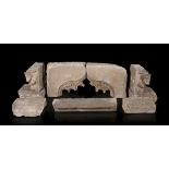 Set of nine Gothic architectural elements. 15th century.Hand-hewn and hand-carved stones.Wear and