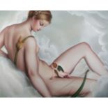 NANI SERRANO (Alcoi, 1967).Venus and Cupid, 2018.Airbrush on canvas.Size: 100 x 81 cm."The sensual