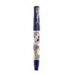 MONTEGRAPPA FOUNTAIN PEN "LA SIRENA", LIMITED EDITION.Barrel in sterling silver and cap in blue