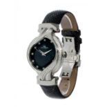 MUREX ladies' watch in silver stainless steel. Black mother-of-pearl dial, silver hands and real