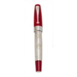 MONTEGRAPPA "ALFA ROMEO" FOUNTAIN PEN.Barrel in red celluloid and silver in bas-relief.Limited