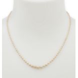 Necklace of 126 natural pearls with 18kt white and yellow gold clasp. Row of pearls in gradient with
