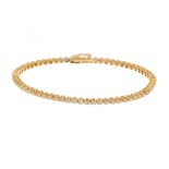 Rivière bracelet in 18 kts yellow gold with brilliant-cut diamonds, total weight ca. 2.20 cts.