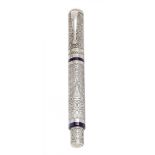 MONTEGRAPPA FOUNTAIN PEN "AMERICAN'S CUP", 2000.Embossed silver barrel and blue resin.Limited