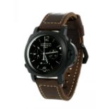 PANERAI LUMINOR GMT men's watch. Chrono. Black ceramic case. Black dial, dotted numerals, baton