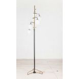 Floor lamp, 1950s for ARREDOLUCE.Structure in black metal and gilded copper.Five lights with glass