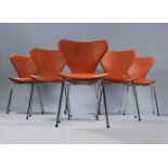 ARNE JACOBSEN (Denmark, 1902 - 1971) for FRITZ HANSEN.Set of six chairs model 3107 'Series 7',