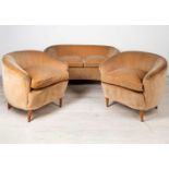 GIO PONTI (Milan, 1891-1979) for CASA GIARDINO.Set of armchairs and sofa, 1940s.Beige velvet and