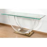 BELGOCHROM console. Belgium, 1970's.Methacrylate support and glass top.Base in gilded chromed