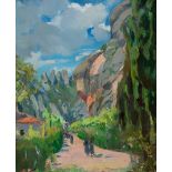 JOAQUIN MIR TRINXET (Barcelona, 1873 - 1940)."Landscape of Montserrat".Oil on canvas glued to