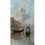 CARLO BRANCACCIO (Naples, 1861-1920)."Passegiata a Venezia".Oil on canvas.Signed and titled.The work