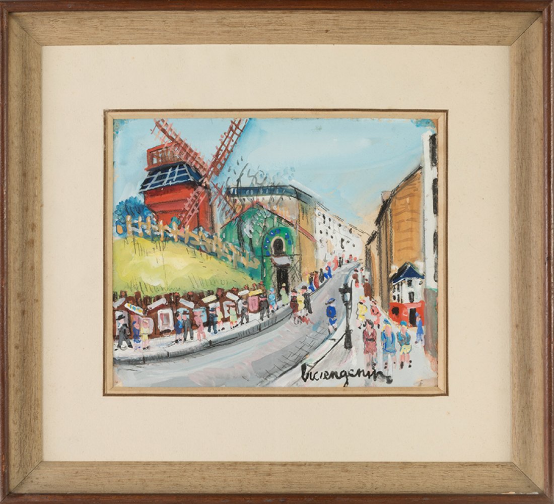 LUCIEN GENIN (Rouen, 1894 - Paris 1953)."Moulin de la Galette.Watercolour and charcoal on paper. - Image 3 of 3