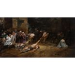 MIGUEL ZARAGOZA ARANQUIZNA (Philippines, 1842- Manila, 1923)."Spoliarium".Oil on canvas.It has