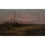 MODEST URGELL INGLADA (Barcelona, 1839 - 1919)."Sunset".Oil on canvas.Signed in the right corner.