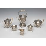 English 925 sterling silver coffee set. 20th century. London. Silver and bone handles. Set