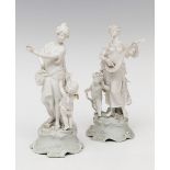 Pair of figures; Meissen, Germany, late 19th century.Biscuit porcelain.They have restorations and