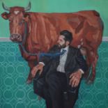 DIEGO CERERO MOLINA (Valverde del Camino, Huelva, 1987)."Figura con vaca (Figure with a cow), 2022.