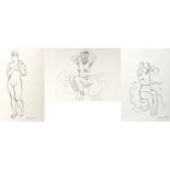 FERNAND DUBUIS (Sion, Switzerland, 1908 - 1991)."Nude Drawing", .Three drawings on paper.Signed in