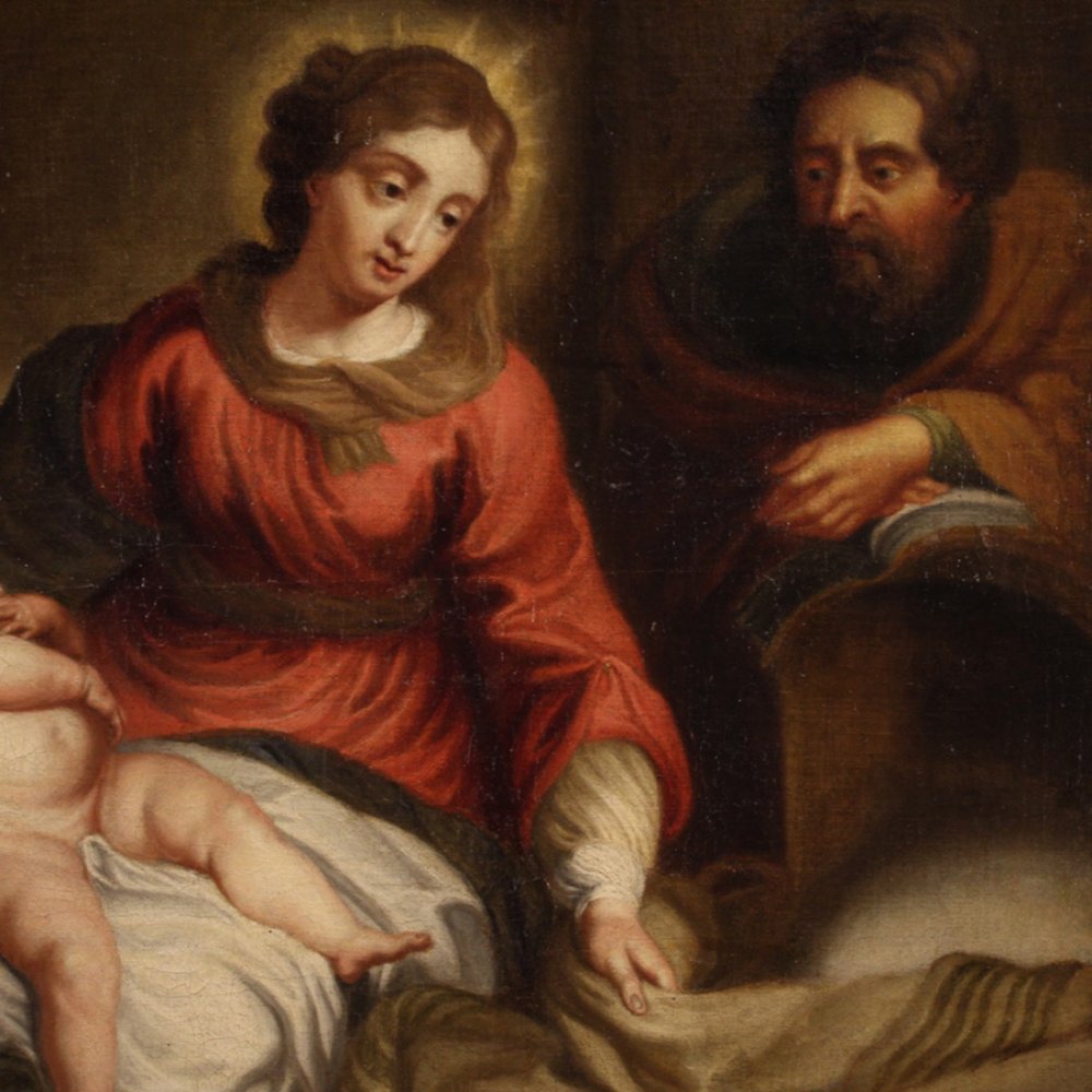 Flemish school of the 18th century."Holy Family", ca. 1750.Oil on canvas.20th century frame.Painting - Image 2 of 7