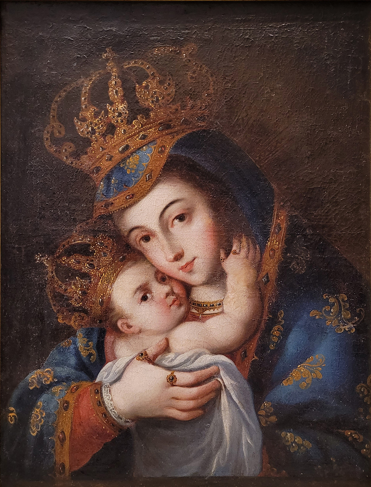 Colonial school of the 17th century."Virgin of Bethlehem".Oil on canvas. Relined.With restorations.