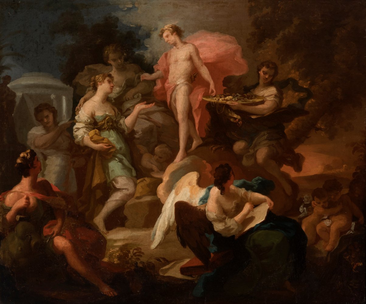 Attributed to CORRADO GIAQUINTO (Italy, 1703 - 1765/66)."Apollo rewarding the arts (Allegory of