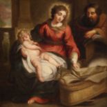 Flemish school of the 18th century."Holy Family", ca. 1750.Oil on canvas.20th century frame.Painting