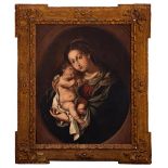 PEDRO ANASTASIO BOCANEGRA (Granada, 1638 - 1689)."Virgin and Child".Oil on canvas.Signed in the