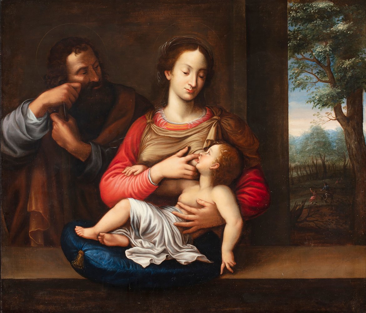 Northern Italian school of the second half of the 18th century."Holy Family".Oil on canvas. Re-