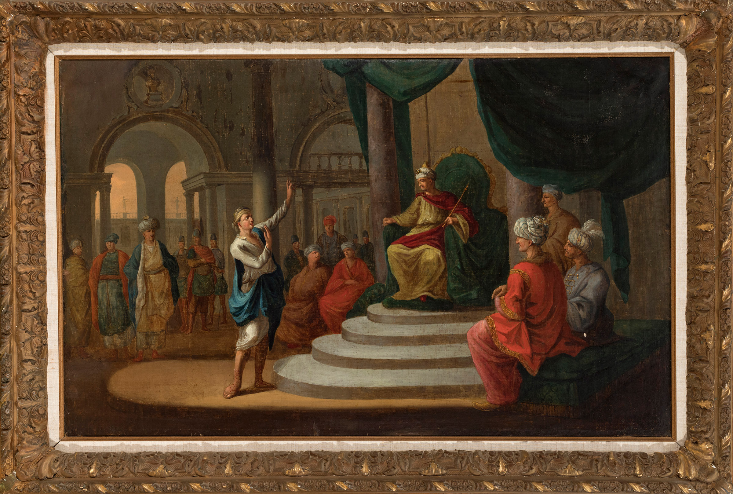 DIRK LANGENDIJK (Holland, 1748-1805)."Joseph before the Pharaoh".1769.Oil on canvas. Re-coloured. - Image 5 of 7