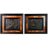 Italian school of the 17th century."Terra" and "Ignis".Pair of embossed copper plates.Frame in