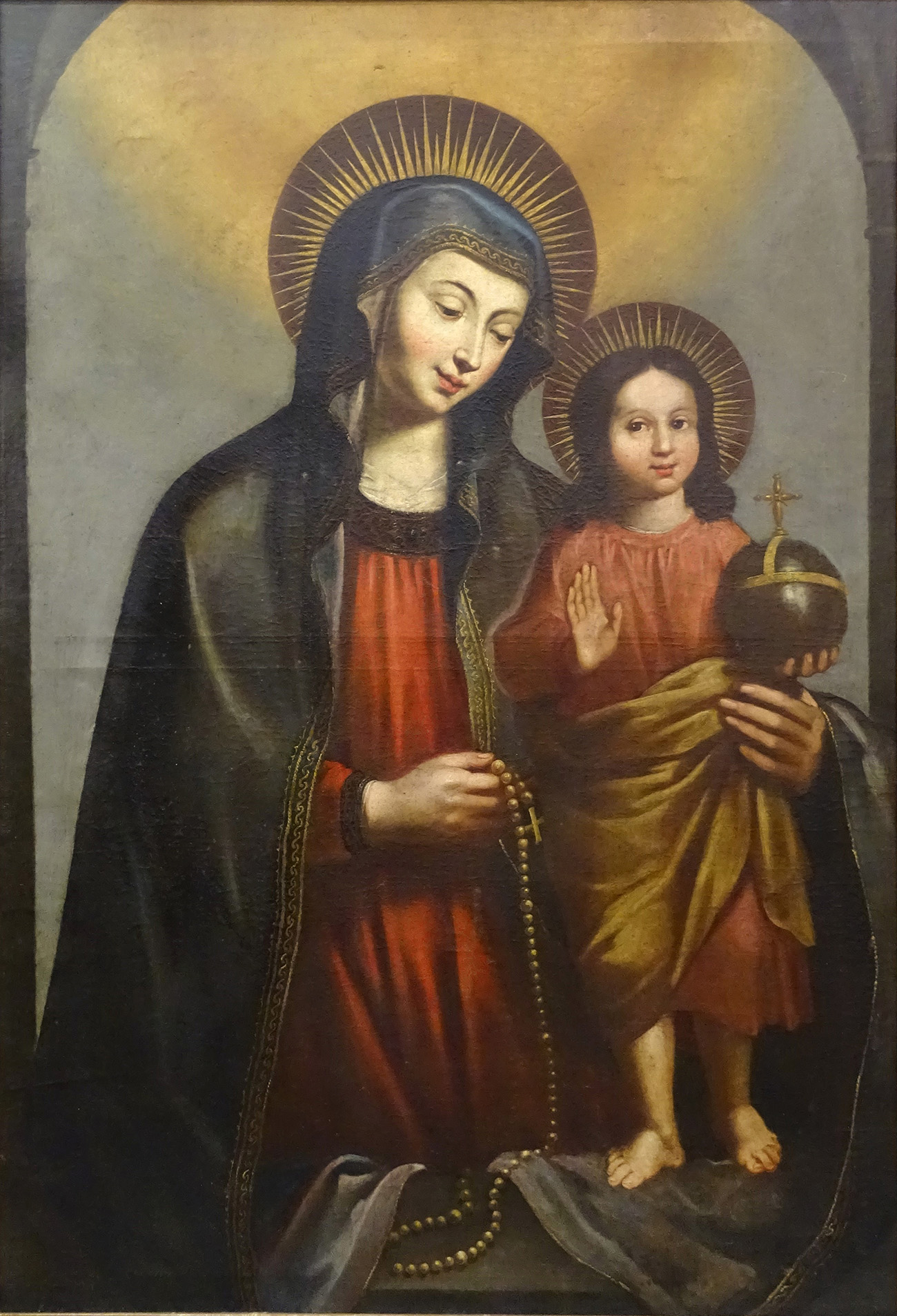 Novo-Hispanic school of the 17th century."Virgin of the Popolo".Oil on canvas. Re-enteled.