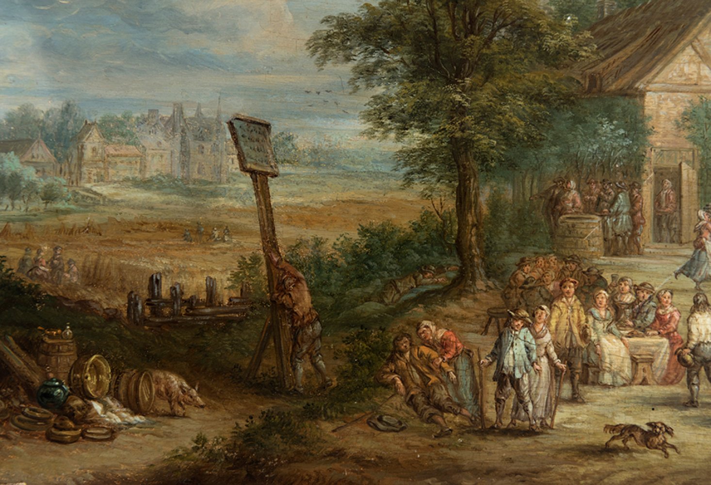 Dutch school; early 18th century."Landscape with Figures.Oil on panel.Measurements: 18,5 x 24,5 cm. - Image 5 of 5