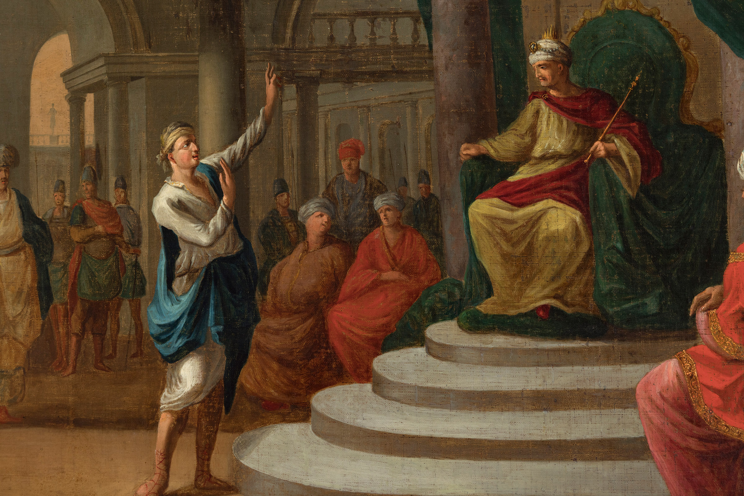 DIRK LANGENDIJK (Holland, 1748-1805)."Joseph before the Pharaoh".1769.Oil on canvas. Re-coloured. - Image 7 of 7