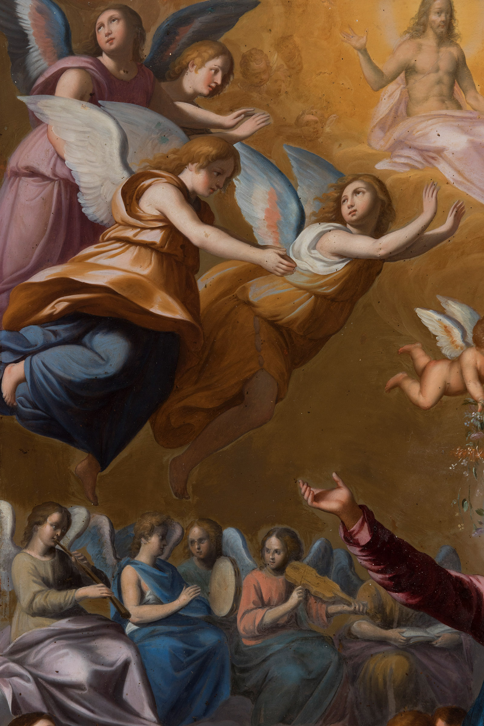 Attributed to CARLO SARACENI (Venice ca. 1570 - Venice, 1620)."The Coronation of the Virgin.Oil on - Image 2 of 7