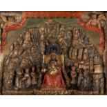 Spanish school, 18th century.Virgin of Montserrat.Relief in polychrome wood. Silver crown.Dated