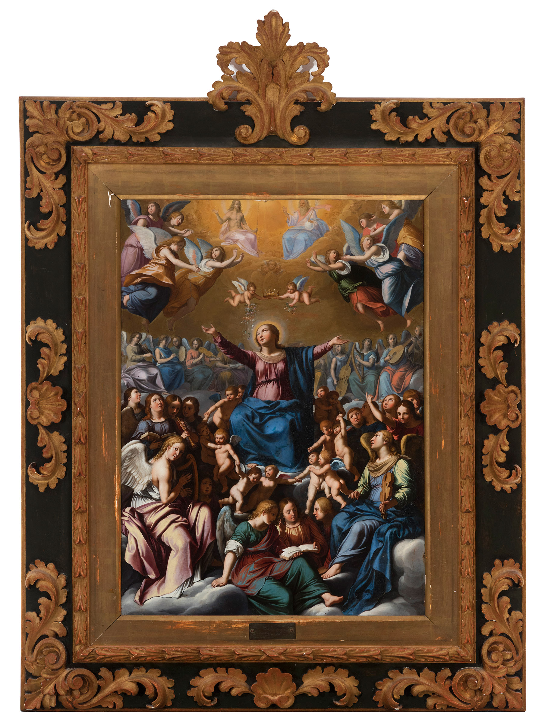Attributed to CARLO SARACENI (Venice ca. 1570 - Venice, 1620)."The Coronation of the Virgin.Oil on - Image 4 of 7