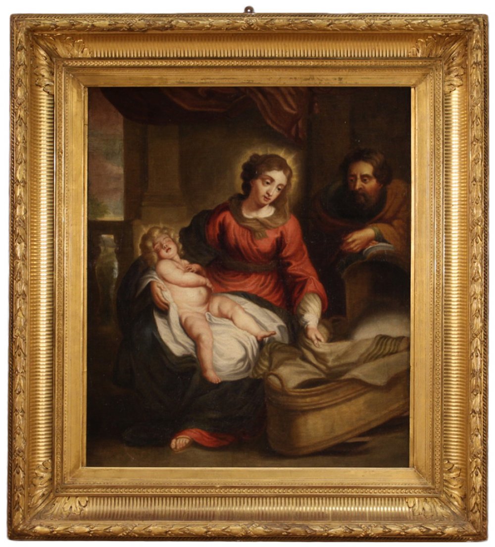 Flemish school of the 18th century."Holy Family", ca. 1750.Oil on canvas.20th century frame.Painting - Image 3 of 7