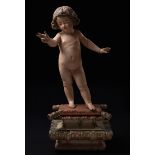Sevillian school; 17th century."Infant Jesus".Carved and polychrome wood.Measurements: 73 x 4 x 22