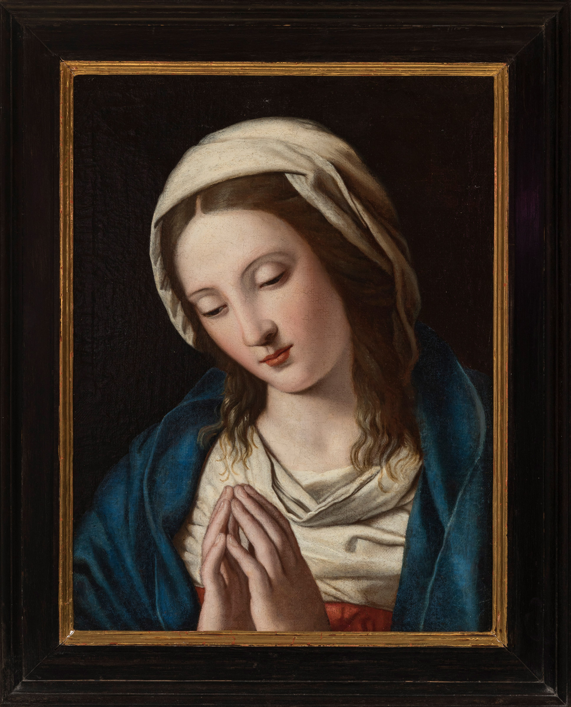 Attributed to GIOVAN BATISTA SALVI "Il Sassoferrato" (Sassoferrato, 1609 - Rome, 1685)."Madonna".Oil - Image 5 of 7
