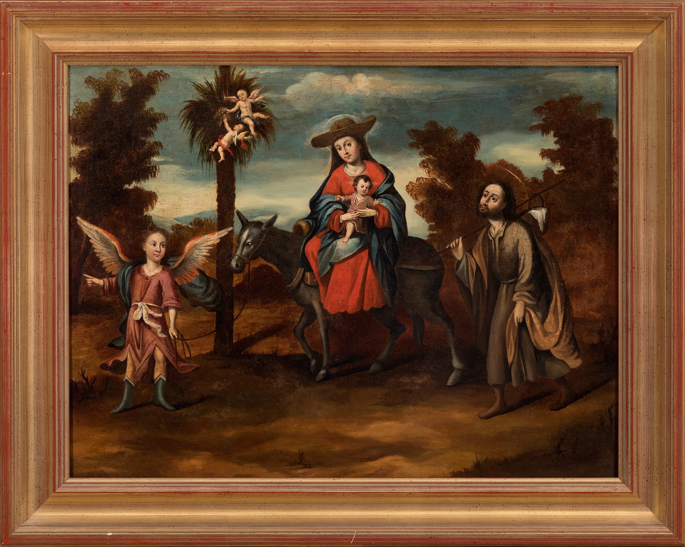 17th century Andalusian school."The betrothal of Mary and Joseph" and "Flight into Egypt".Oil on - Image 5 of 7