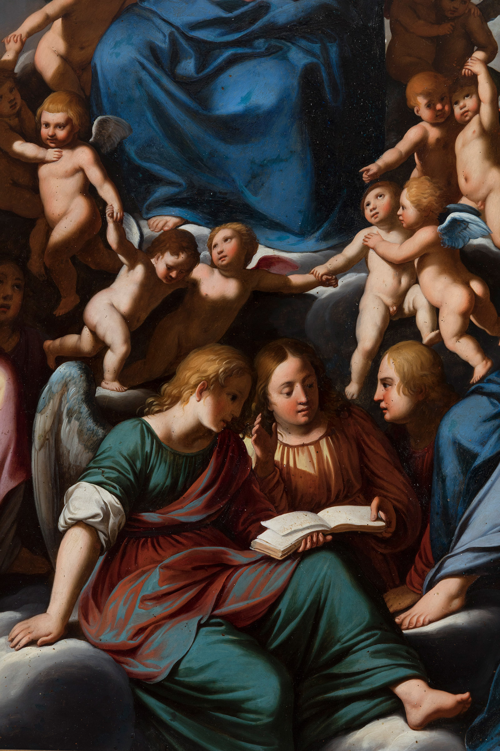 Attributed to CARLO SARACENI (Venice ca. 1570 - Venice, 1620)."The Coronation of the Virgin.Oil on - Image 3 of 7