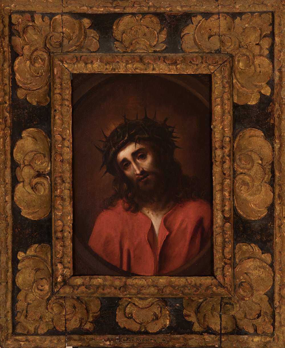 Sevillian school; mid-17th century."Ecce Homo".Oil on panel.It has a Spanish frame of the period. - Image 3 of 4