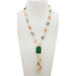 Adulary necklace (sun and moon stone), with a mausitsi jade plaque. A design of a row of