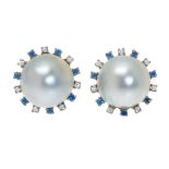 Pair of earrings in 18kts white gold Chanel style. With large 18 mm mabé pearl, bordered by bezel
