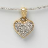 Pendant heart-shaped heart-shaped paved with diamonds, brilliant cut, J color, SI purity and