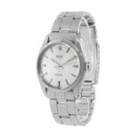 ROLEX Oyster watch in stainless steel for men. White dial, dotted numerals, sword hands. Folding