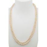 Double strand pearl necklace with yellow and rose gold clasp from France, with safety chain.